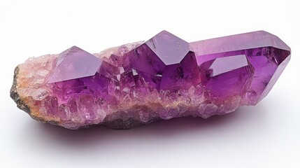 Fototapeta premium Beautiful Amethyst Gemstone on White Background - Stunning amethyst gemstone featuring unique crystal formations symbolizes clarity transformation healing serenity positivity