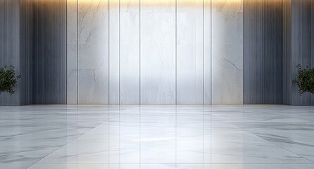 Modern Minimalist Room with Polished Marble Floor and Brushed Steel Walls