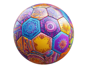 vibrant soccer ball with intricate patterns and bright colors, showcasing unique design that captures attention and adds excitement to game