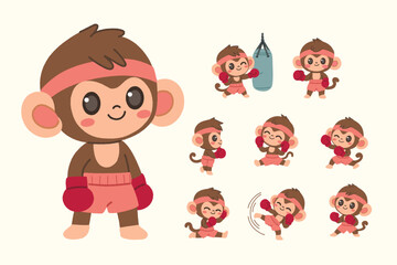 Cute Boxing Monkey Illustration Clipart Collection