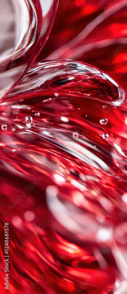 Fototapete captivating flow of red liquid with bubbles and curves in a abstract art style