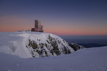 Snowy sunrise at Śnieżne Kotły, Karkonosze Mountains, Poland.  © MikolajPisarski