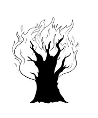 burning tree digital illustration drawing isolated