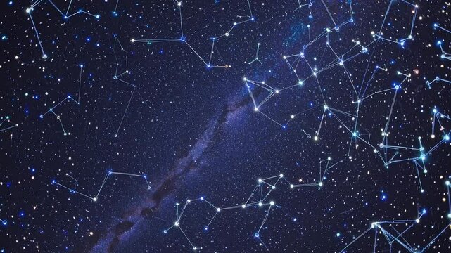 A mesmerizing video of a starry night sky with constellations, captured from a wide-angle perspective, showcasing cosmic beauty and mystery.