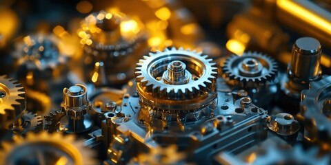 Close-Up View of Intricate Gears and Cogs in an Industrial Machine Showcasing Mechanisms and Engineering Precision