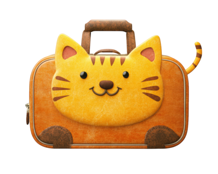 playful suitcase designed in shape of cheerful cat, featuring bright colors and friendly expression, perfect for kids and travel enthusiasts