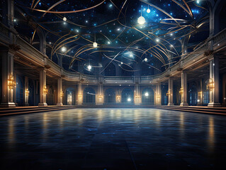 Grand Ballroom with Celestial Lights and Starry Night
