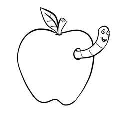 apple with worm digital illustration drawing isolated