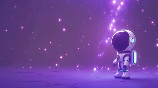 astronaut character in white space suit presenting the Milky Way galaxy