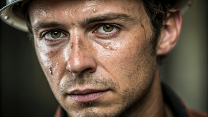 A medium closeup showing the machinists face slightly smudged with grease steadfast determination etched in their brow suggesting a commitment to quality craftsmanship.