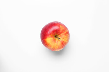 Fresh red apple on white background, top view
