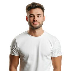Obraz premium Caucasian man in plain white tee isolated on transparent white background