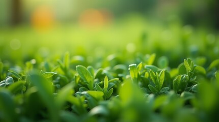 Green seedlings growing in garden with sunlight and blurred background, symbolizing nature, freshness, and organic farming