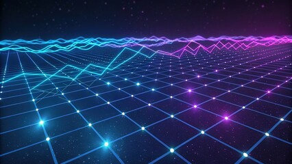 Abstract Digital Landscape With Neon Lights Images Keywords List