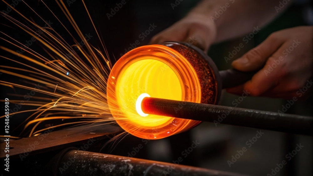 Aufkleber closeup of fingertips expertly pinching a portion of molten glass leaving faint trails of light as s