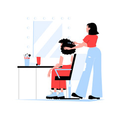 Hair Stylist Working In Salon In Flat Vector Illustration Symbolizing Haircare, Beauty Services, And Professional Hairdressing, Isolated On White Background