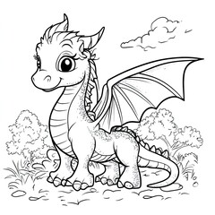 Naklejka premium Mystical Unicorn and Dragon Coloring Page Fantasy Creatures for Creative Kids
