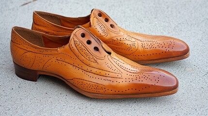 Elegant leather brown brogue shoes in a stylish display of craftsmanship