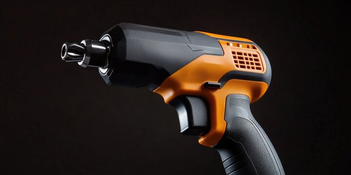 A cordless drill against a black background, ideal for product photography and demonstrations