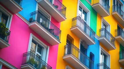 A colorful building with multiple balconies, perfect for use in illustrations about architecture, travel, or cultural heritage