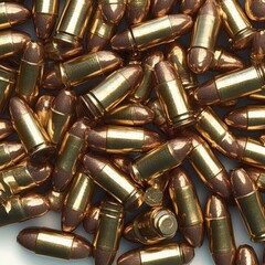 Detailed View of Scattered Bullets and Brass Casings in Dramatic Lighting