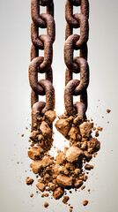 Rusty chains breaking with dirt falling