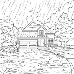 Obraz premium Rainy Day Coloring Page Simple Illustration of Child with Umbrella