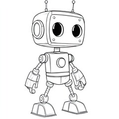 Fototapeta premium Adorable Robot Friend Coloring Book Page Simple Illustration for Kids