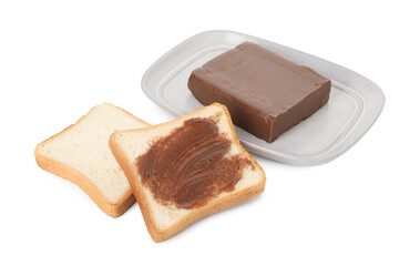 Tasty sandwiches with chocolate butter isolated on white