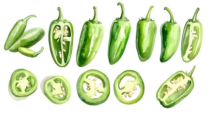 Custom vertical slats with your photo Watercolor illustration features various whole and sliced green jalapeno peppers