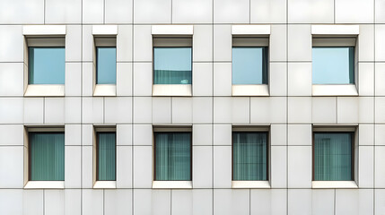 Fototapeta premium Modern building facade, city windows, light reflection, urban architecture, background texture