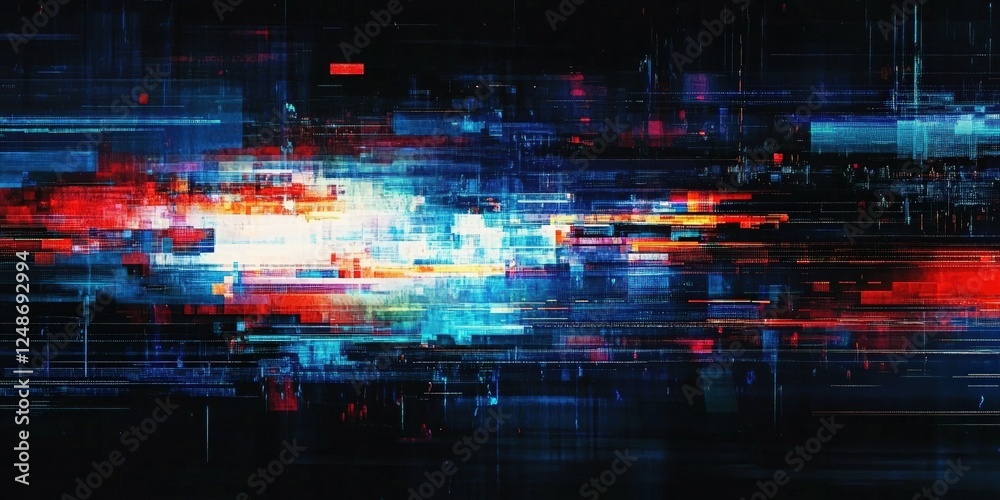 Poster digital glitch background with colorful lines creating an abstract pattern full of energy and vibran