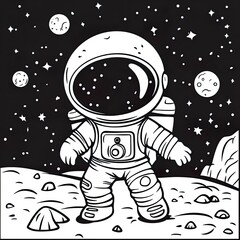 Space Adventure Coloring Book Page Simple Rocket Ship Illustration