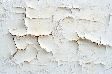 Obraz premium Close-up of Weathered White Cracked Paint Texture on Wall