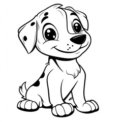 Fototapeta premium Adorable Spotted Puppy Coloring Book Page Simple Line Art for Kids
