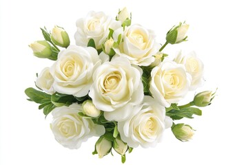 Obraz premium A close-up of a beautiful bouquet of white roses set against a clean white background