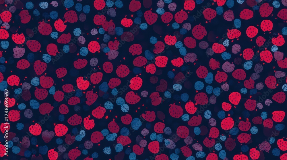 Poster vibrant multicolored abstract background featuring playful shapes and textures in red and blue hues