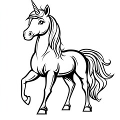 Obraz premium Charming Unicorn Outline Simple Coloring Book Page Illustration