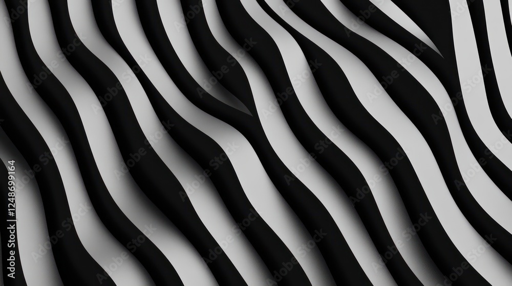 Poster abstract black and white wavy patterns creating depth and contrast in minimalist modern style design