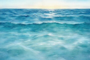 Fototapeta premium Tranquil Sea Watercolor Painting of Tropical Beach with Turquoise and White Hues