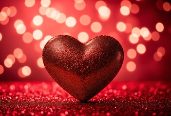 Romantic Red Glitter Heart on Sparkling Background