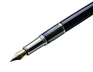 Naklejka premium Ink pen, black smooth writing tool, elegant classic design, fine nib, glossy body, metallic clip, precise lines, creative expression, stationery accessory, PNG transparent background, isolated, high-r