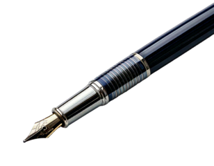 Ink pen, black smooth writing tool, elegant classic design, fine nib, glossy body, metallic clip, precise lines, creative expression, stationery accessory, PNG transparent background, isolated, high-r