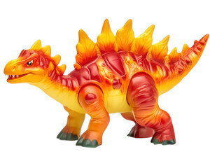 Fototapeta premium colorful dinosaur toy with vibrant orange and yellow spikes, perfect for imaginative play. This playful figure captures essence of prehistoric creatures, making it delightful addition to any toy