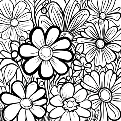 Fototapeta premium Whimsical Flowers Coloring Book Page Simple Floral Designs for Creative Relaxation