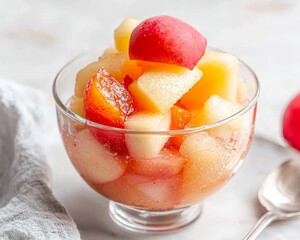 A warm apple and apricot compote, served over pancakes or waffles for a fruity and flavorful breakfast.