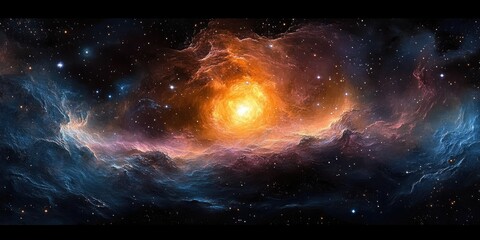 Cosmic Nebula Abstract Expressionism in Deep Space with Stars and Ethereal Light