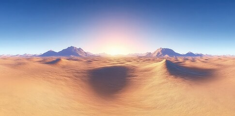 Naklejka premium Desert Landscape at Golden Hour with Soft Shadows and Warm Light Equirectangular HDRI Map
