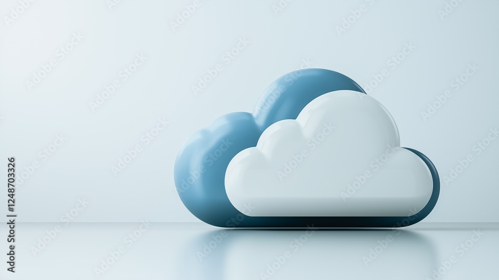 Poster cloud computing concept, 3d rendering of two clouds.