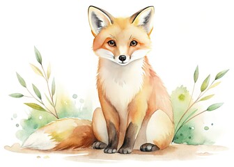 Obraz premium Charming watercolor fox clipart: minimalist, cute, and perfect for adorable animal designs.